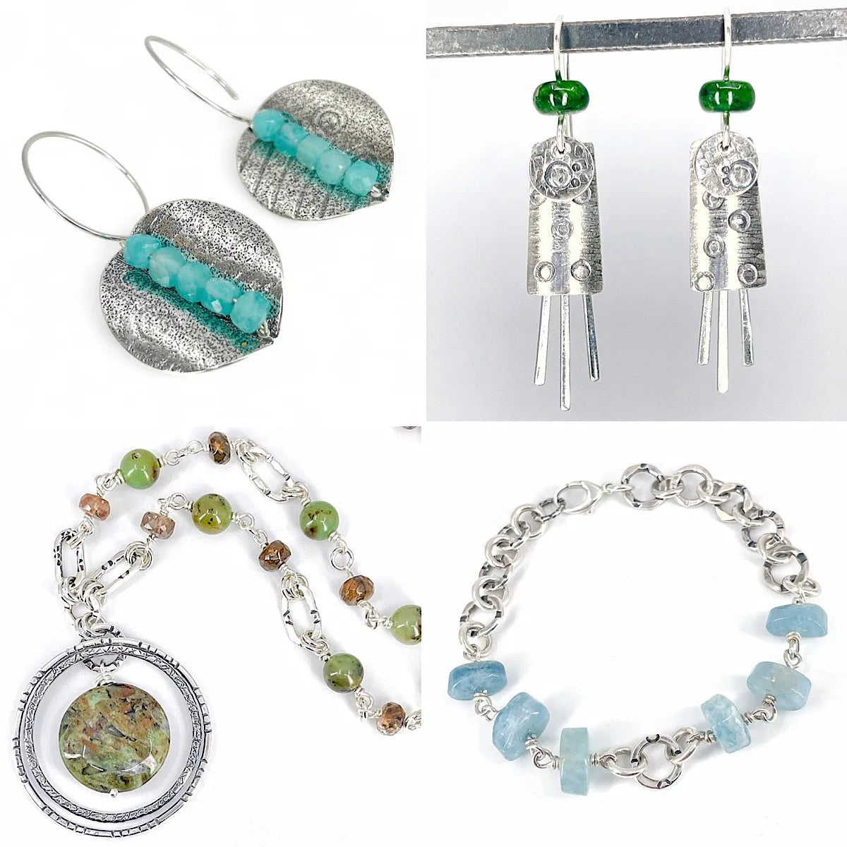 Sterling silver gemstone earrings, necklace and bracelet by Kristin Christopher