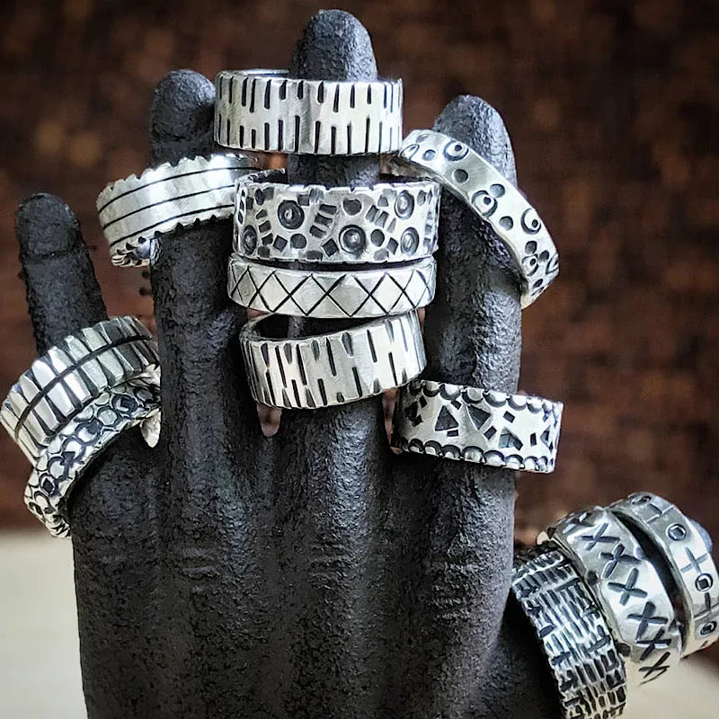 Rings - Kristin Christopher - stamped and textured sterling silver rings