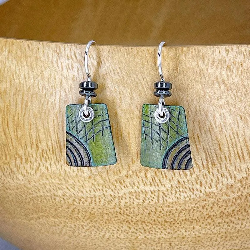 Green Copper Earrings with Sterling Silver Accents - Kristin Christopher