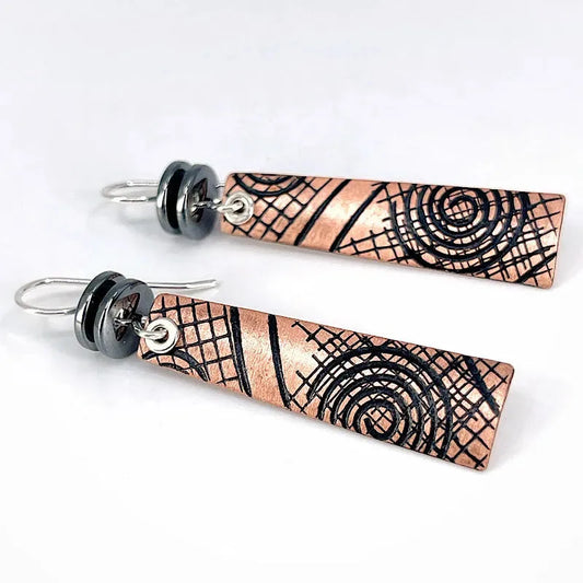 Copper Graphite Patina and Sterling Earrings