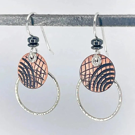 Copper Graphite Patina and Sterling Earrings