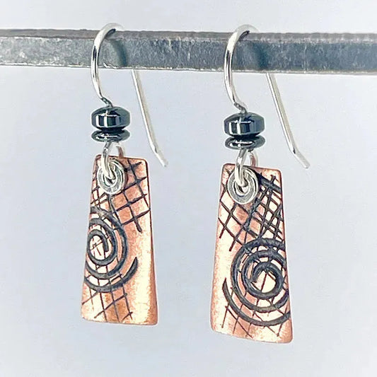 Copper Graphite Patina and Sterling Earrings