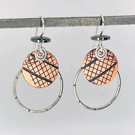 Copper Graphite Patina and Sterling Earrings