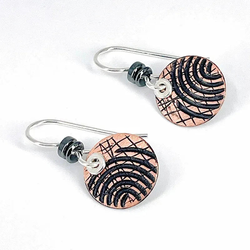 Copper Graphite Patina and Sterling Earrings