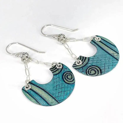 Aqua Copper Earrings with Sterling Silver Accents