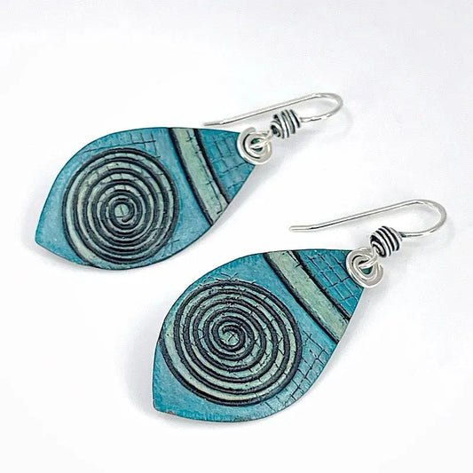 Aqua Copper Earrings with Sterling Silver Accents