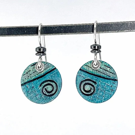 Aqua Copper Earrings with Sterling Silver Accents