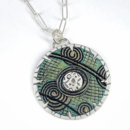 Green Copper and Sterling Silver Necklace