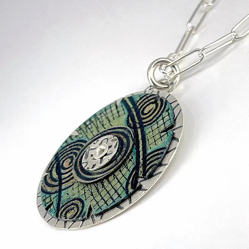 Green Copper and Sterling Silver Necklace