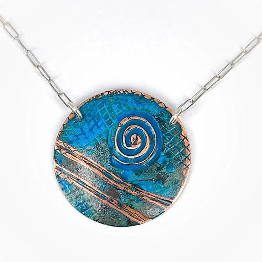 Copper Blue Patina and Sterling Necklace