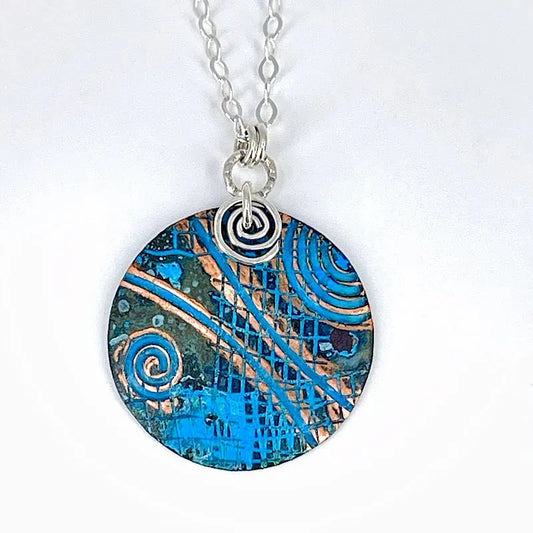 Copper Blue Patina and Sterling Necklace