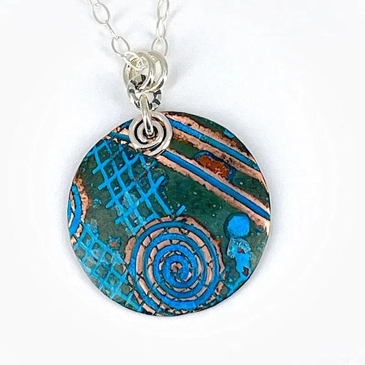 Copper Blue Patina and Sterling Necklace