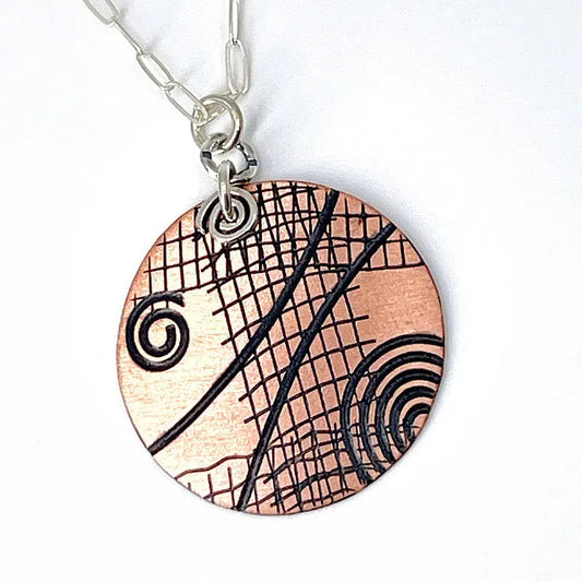 Copper Graphite Patina and Sterling Necklace