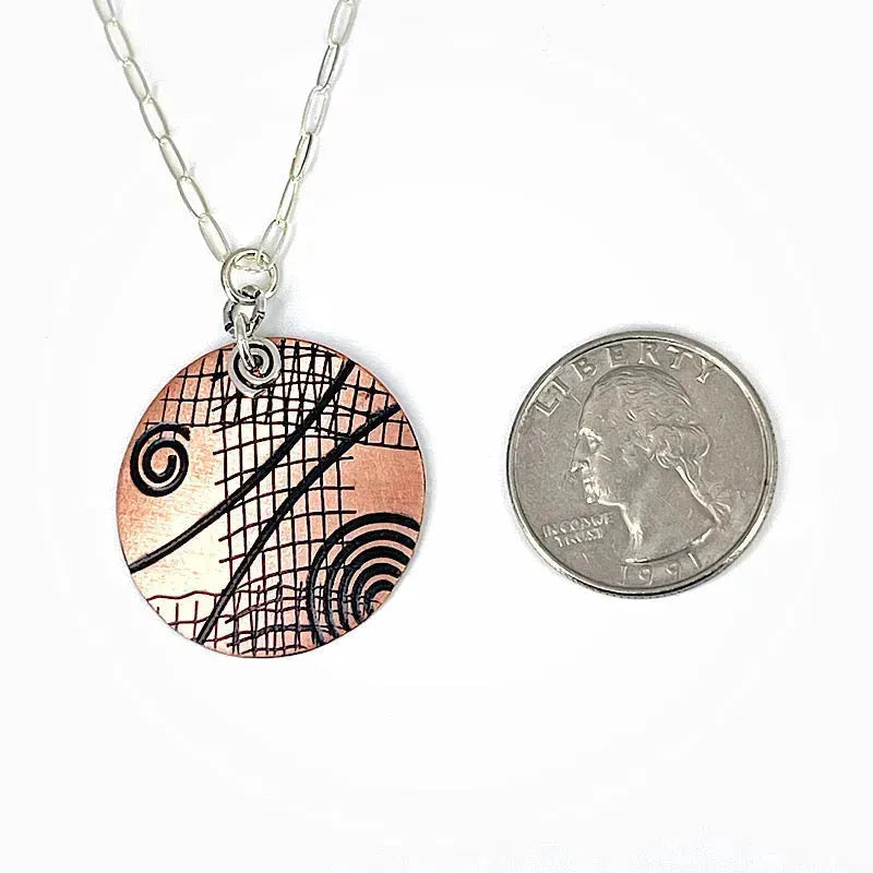 Copper Graphite Patina and Sterling Necklace