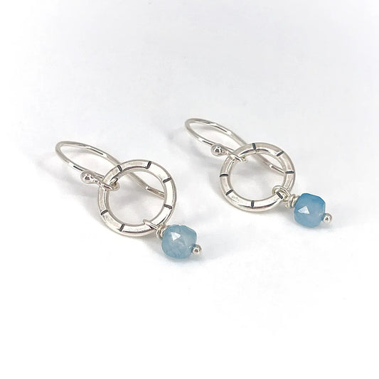 Sterling Silver Hoop Earrings with Aquamarine