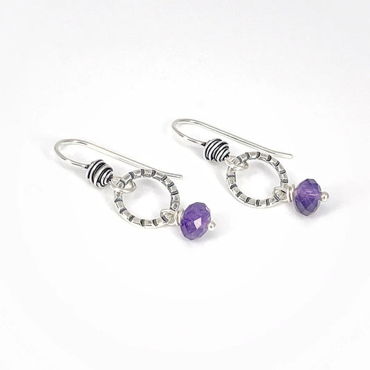 Sterling Silver Hoop Earrings with Amethyst