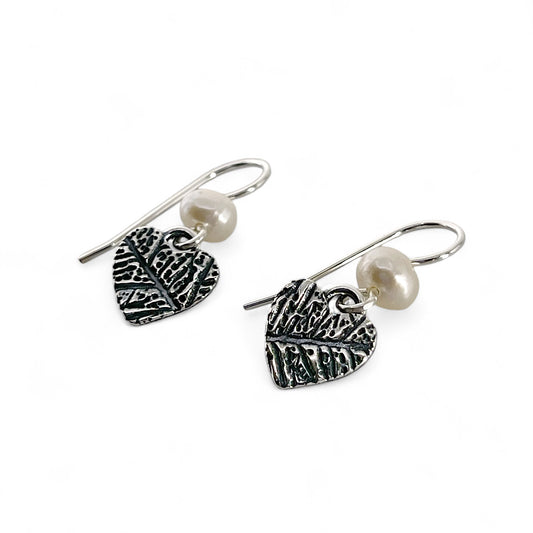 Sterling Silver Heart Earrings with Freshwater Pearls