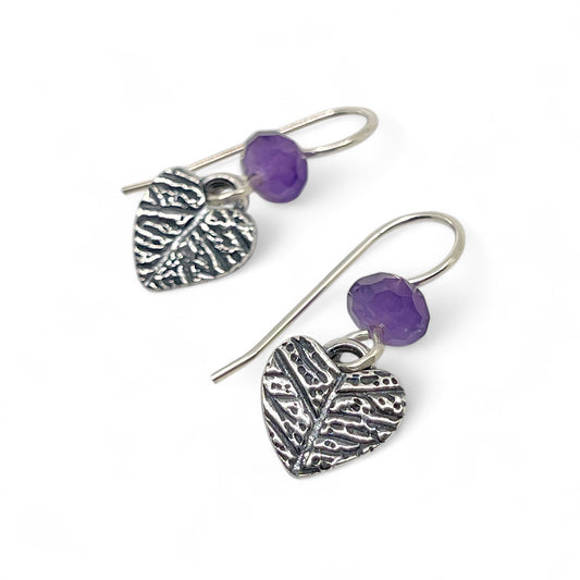 Sterling Silver Heart Earrings with Amethyst