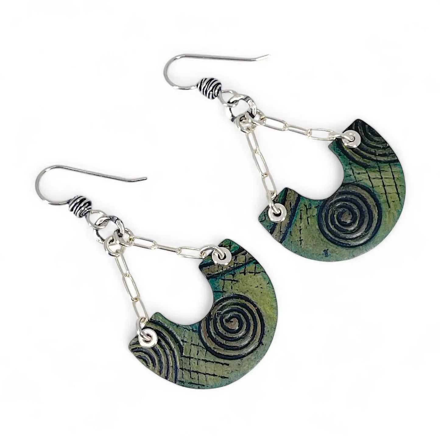 Green Copper Earrings with Sterling Silver Accents