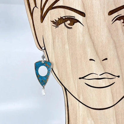 Kristin Christopher Copper Blue Patina earrings with freshwater pearls - on model