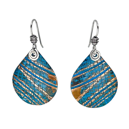 Teardrop Copper Blue Patina Earrings by Kristin Christopher - front view