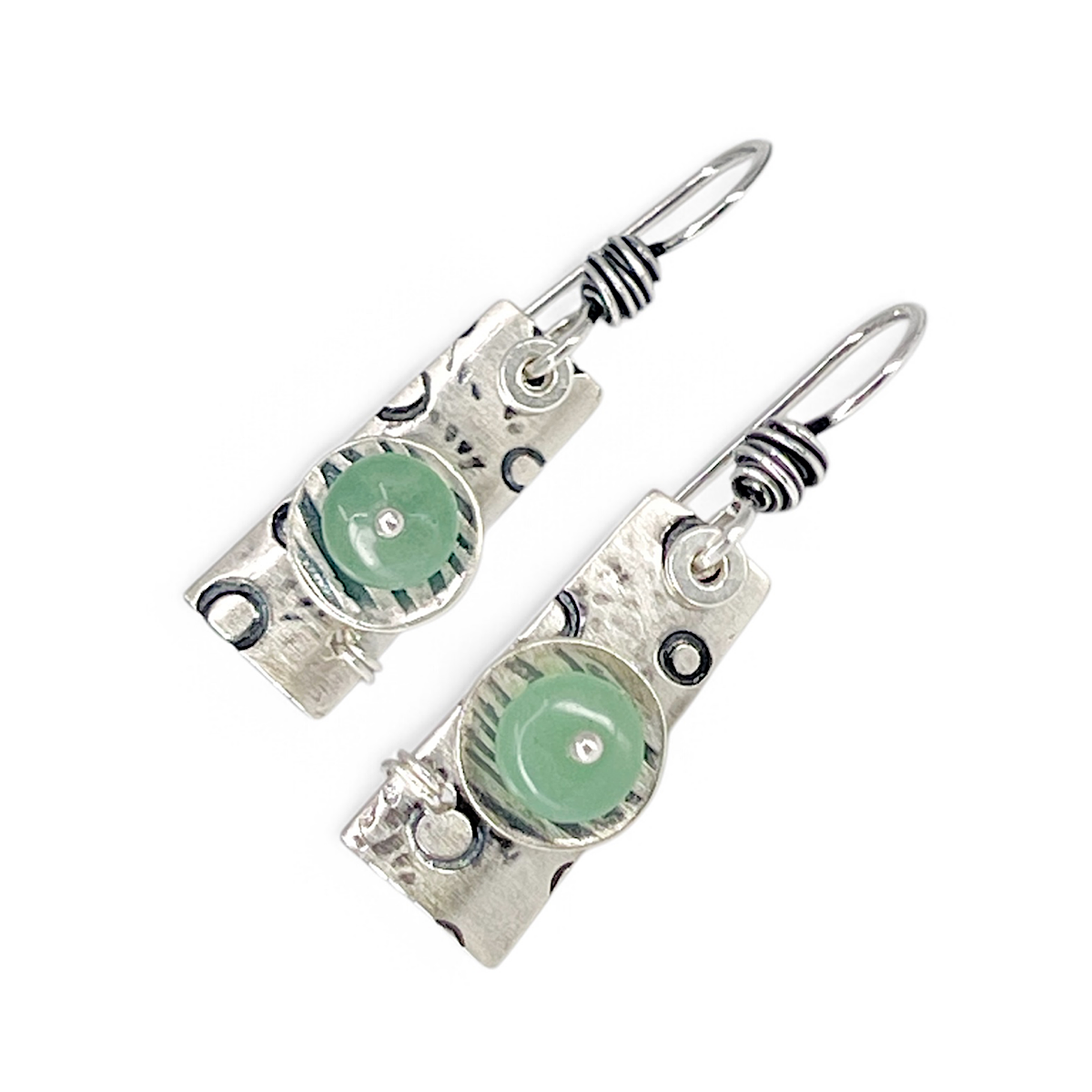 Sterling and Adventurine Earrings Front View by Kristin Christopher