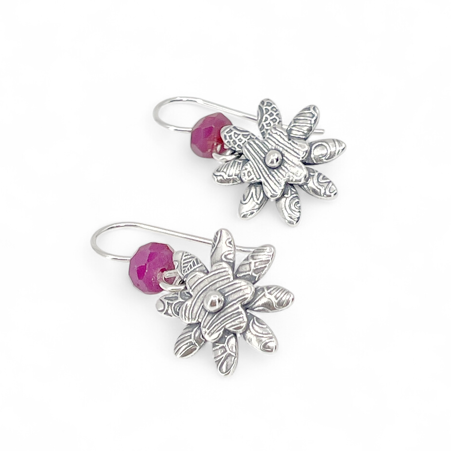 Sterling Flower Earrings with Rubies