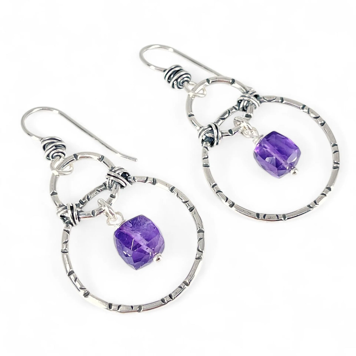 Sterling Hoops with Amethyst