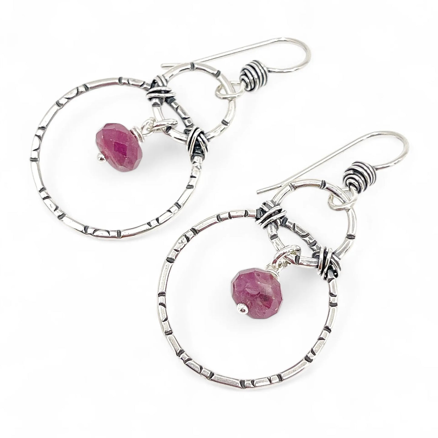 Sterling Hoops with Ruby