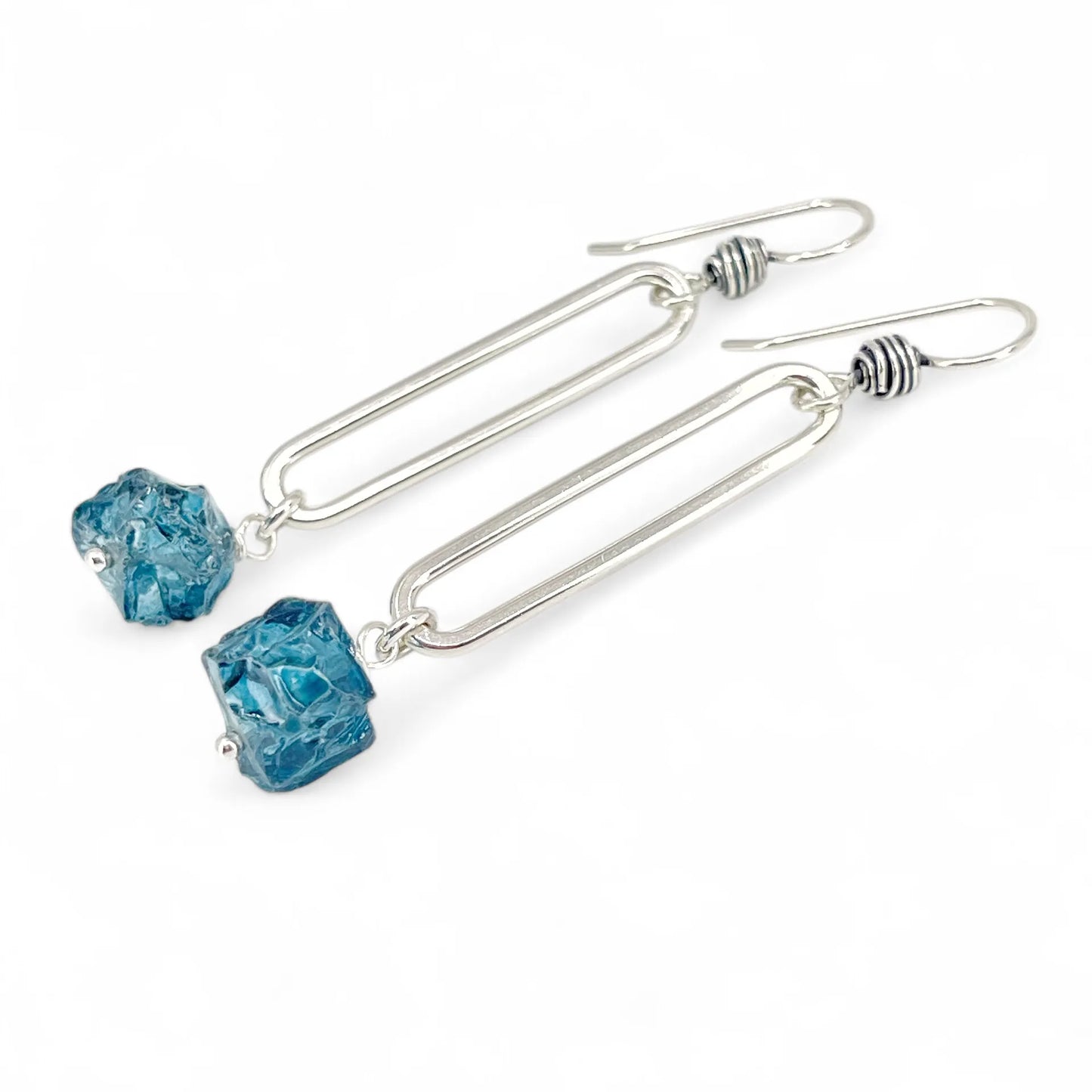 Sterling Oval Hoops with London Blue Topaz