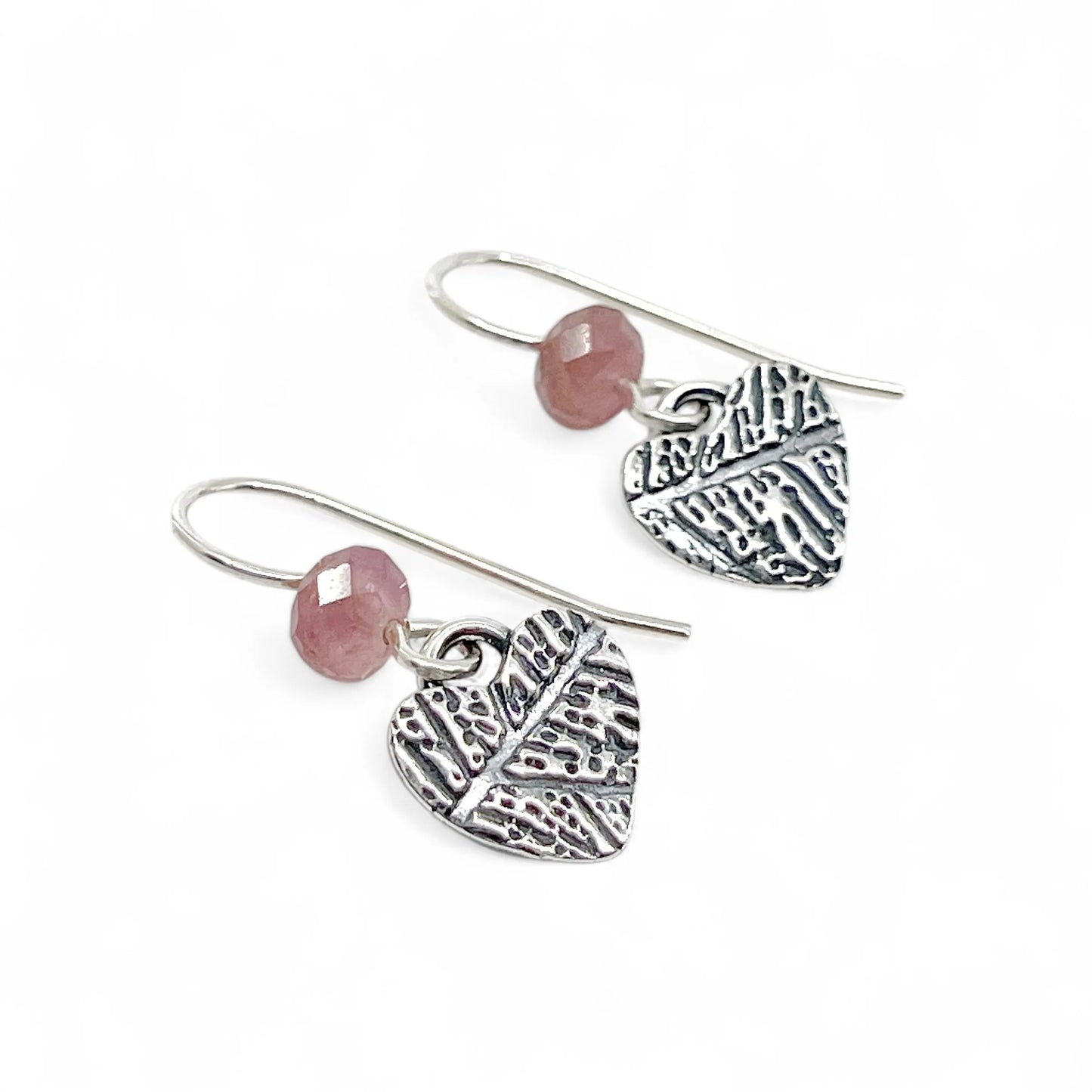 Sterling Silver Heart Earrings with Pink Tourmaline