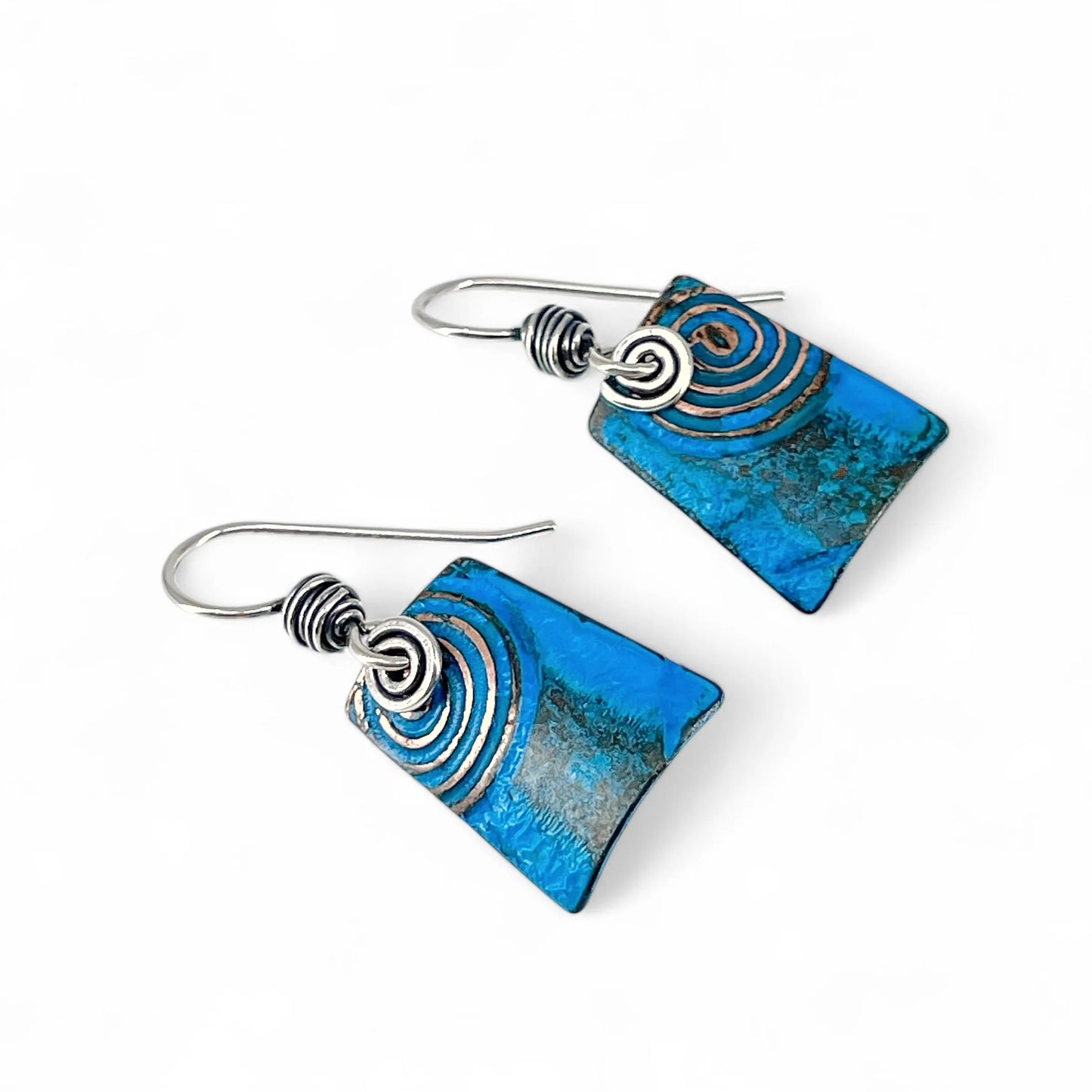 Copper Blue Patina and Sterling Earrings