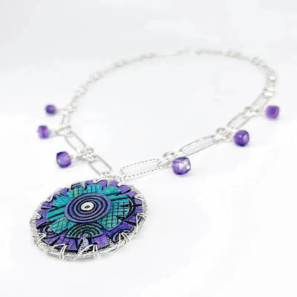 Purple and Aqua Copper and Sterling Silver Necklace with Amethyst - Kristin Christopher