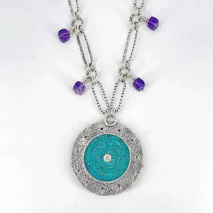 Purple and Aqua Copper and Sterling Silver Necklace with Amethyst - Kristin Christopher