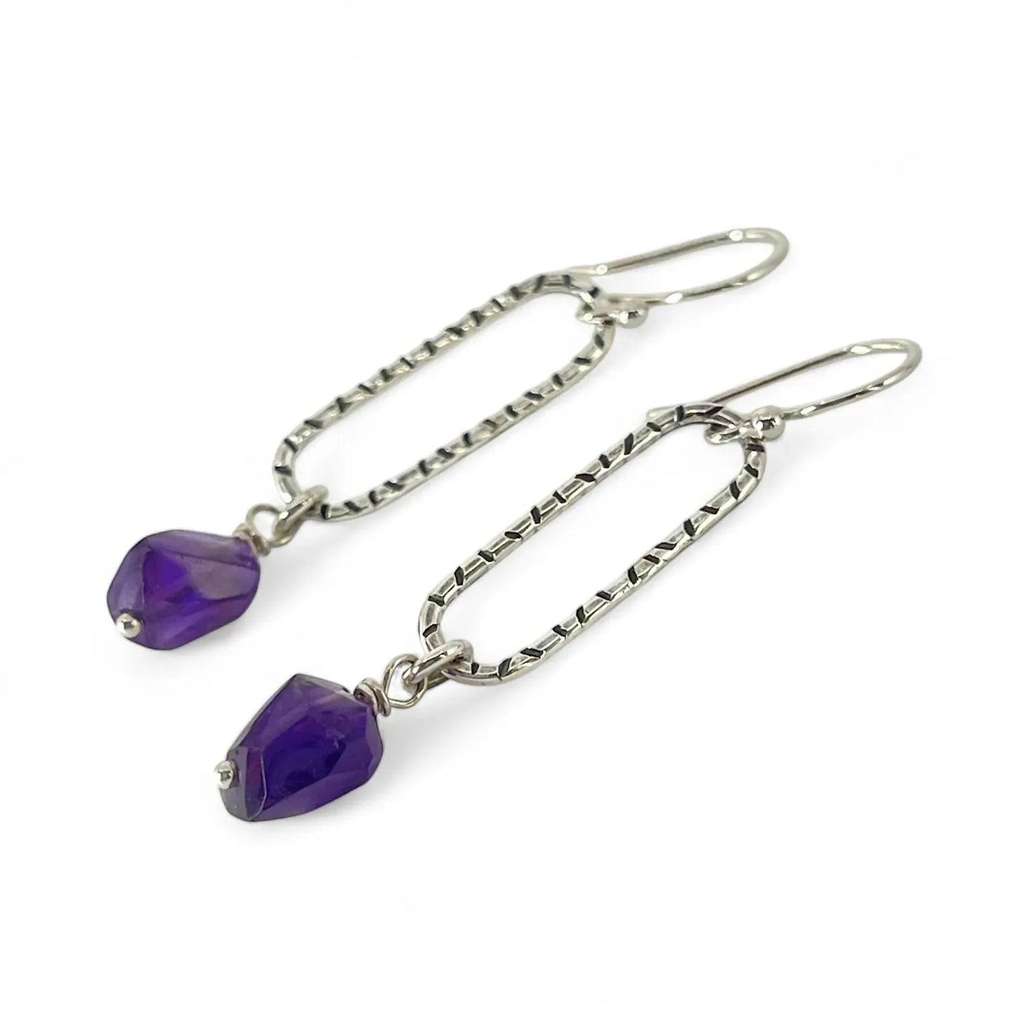 Sterling Oval Hoop Earrings with Amethyst - Kristin Christopher