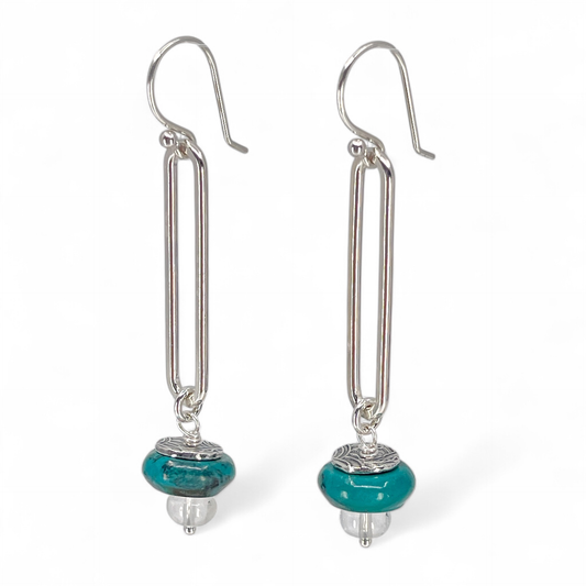 Sterling Oval Hoops with Turquoise and Clear Quartz - Kristin Christopher