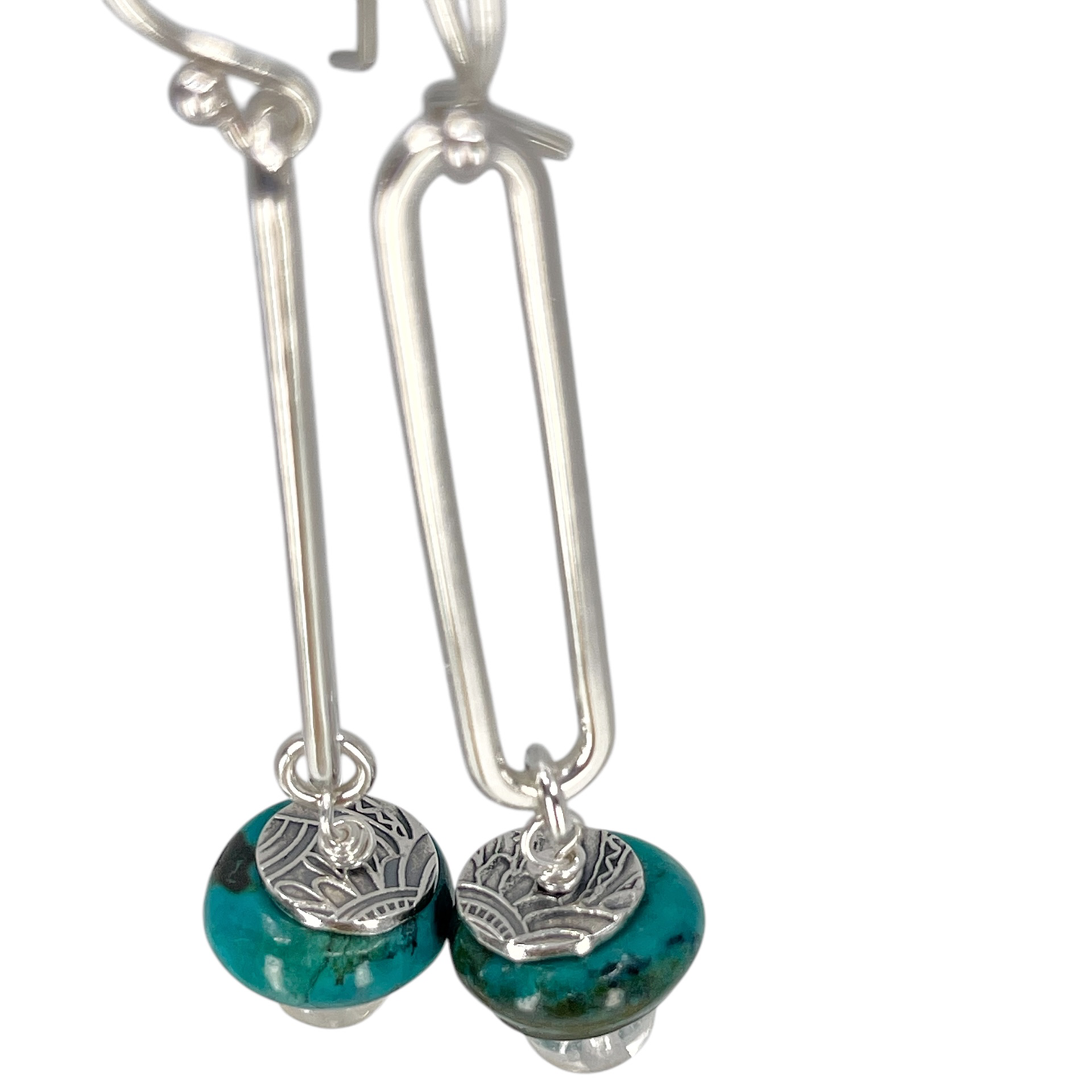 Sterling Oval Hoops with Turquoise and Clear Quartz - Kristin Christopher