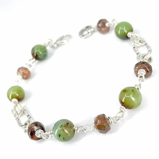 Sterling Silver Bracelet with Jade and Brown Sunstone - Kristin Christopher