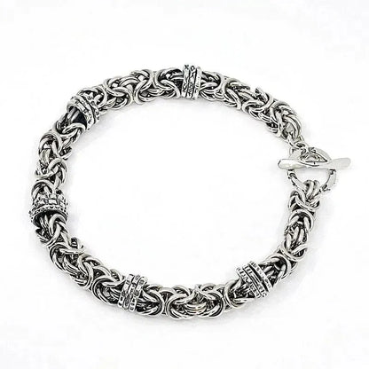 Sterling Silver Byzantine Chainmail Bracelet with Hand-stamped Spinners - Kristin Christopher