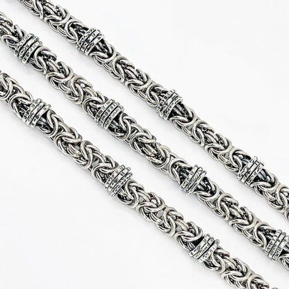 Sterling Silver Byzantine Chainmail Bracelet with Hand-stamped Spinners - Kristin Christopher