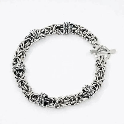 Sterling Silver Byzantine Chainmail Bracelet with Hand-stamped Spinners - Kristin Christopher