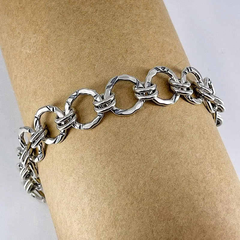 Sterling Silver Circles Bracelet with Hand-stamped Pattern - Kristin Christopher