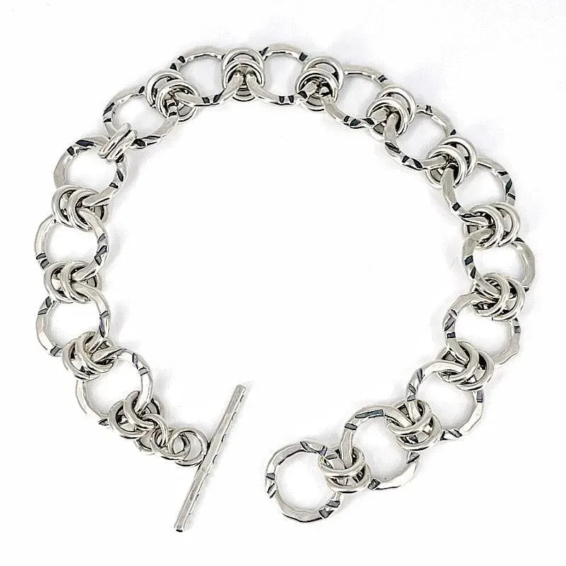 Sterling Silver Circles Bracelet with Hand-stamped Pattern - Kristin Christopher