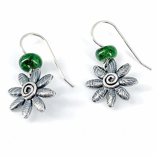 Sterling Silver Flower Earrings with Chrome Diopside - Kristin Christopher