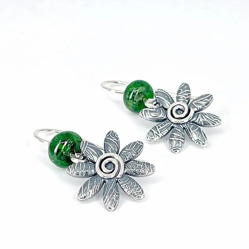 Sterling Silver Flower Earrings with Chrome Diopside - Kristin Christopher