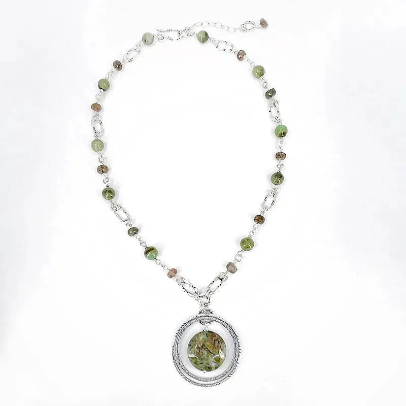 Sterling Silver Necklace with Rhyolite, Jade & Brown Sunstone - Kristin Christopher